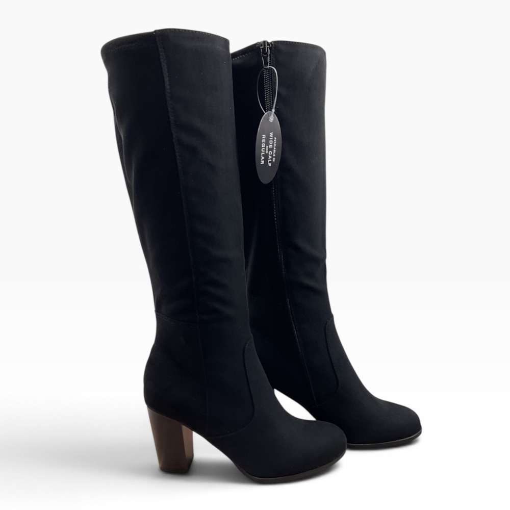 Style&co Womens Black Textile Wide Calf Knee High Block Heel Boots 12W F42198